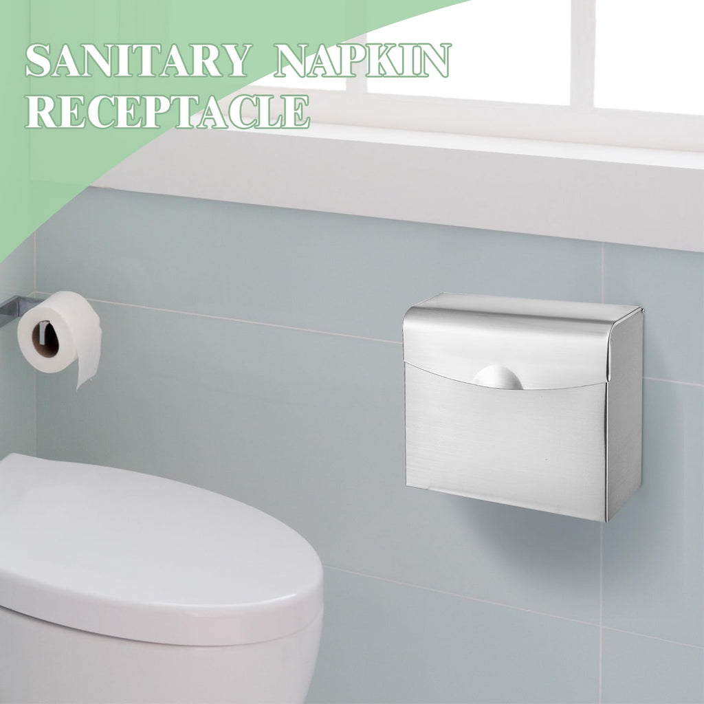 Tioncy 4 Pcs Sanitary Napkin Disposal Receptacle Wall Mount, Silvery White