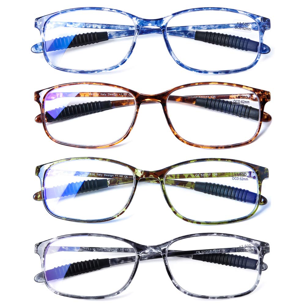 DOOViC Computer Reading Glasses 4 Pack Blue Light Blocking Glasses Anti Eyestrain Flexible Lightweight Readers for Women Men 2.75 Strength