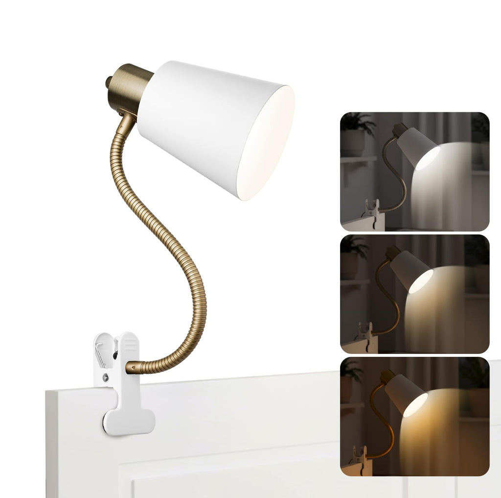 Desk lamp Eye-Caring Table Lamps, 360°Rotation Gooseneck Clip on Lamp Reading Light, Portable Reading Book Light, Clamp Light, Study Desk Lamps for Bedroom and Office Home Lighting (Black and White)