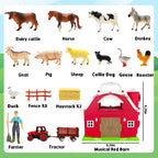 Big Red Barn Toys for Kids 3, Farm Animal Figures Playset with Tractor for 3 4 5 Year Old Kids, Musical Preschool Montessori STEM Learning Toys, Christmas Birthday Easter Gift for Boys Girls
