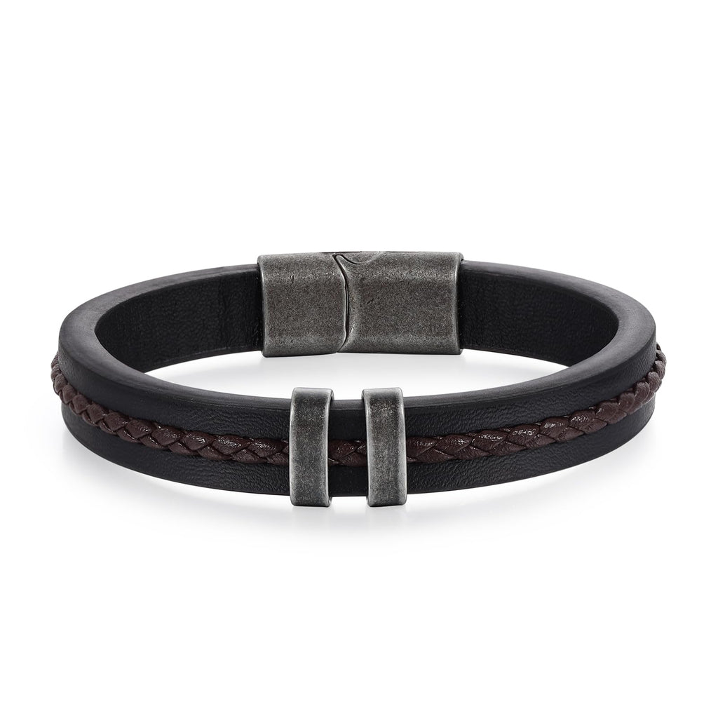 Jeweidea Gifts for Father's Day Personalized Leather Bracelet with Name Beads, Custom Braided Bangle Engraved Jewelry for Men Dad Him Husband (2 Names)