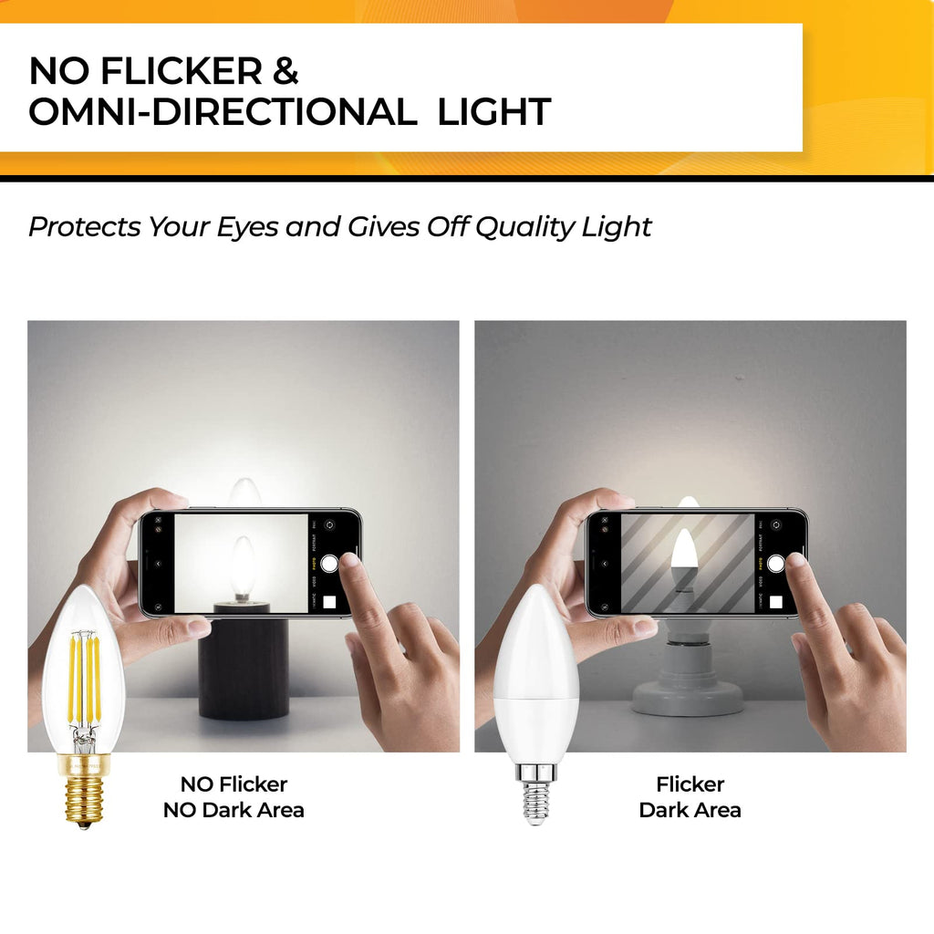 Hizashi E12 Candelabra LED Light Bulb 40 Watt Chandelier Light Bulbs Dimmable 5000K Daylight, B10 LED Candelabra Bulbs, 90+CRI, 4W, 450LM, Candle Light Bulbs, UL Listed, 12 Pack