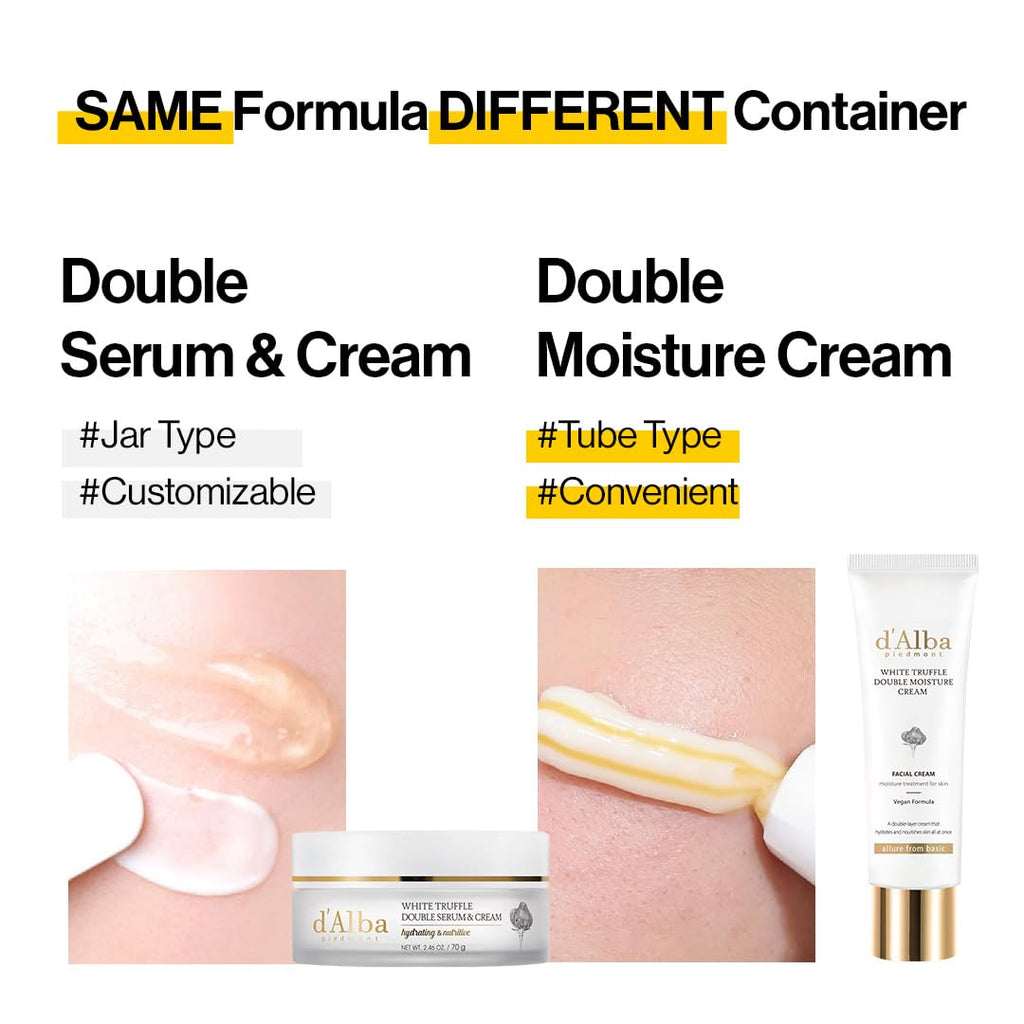 d'alba Piedmont White Truffle Double Moisture Cream, 2-in-1 Face Moisturizer, Vegan Skincare, Vegan Collegen, Skin Firming, Tightening, Dual Formula in ONE tube, Korean Skincare (2.02 oz)