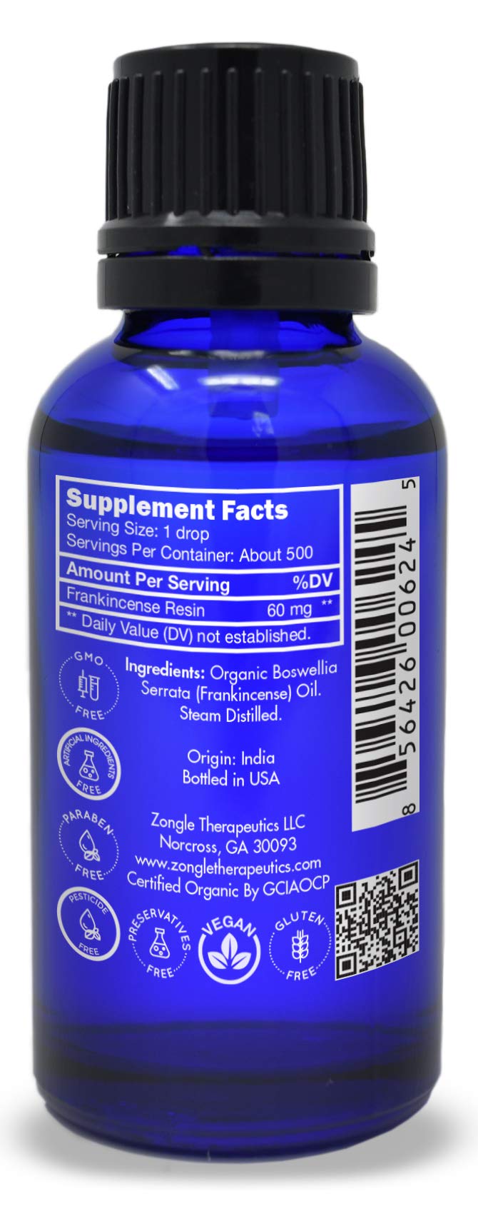 Organic, Frankincense Essential Oil, Food Grade, for Face – 100% Pure, Frankincense, Resin, Oil, Boswellia Serrata, Edible, by Zongle Therapeutics, 1 OZ