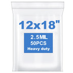 Somoga 50 PCS 12" x 18" Large Thick 2.5 Mil Clear Zip Poly Bags Plastic Reclosable Zip Seal Lock Bags Clothing Shoes Toys Prints Zipper Bag