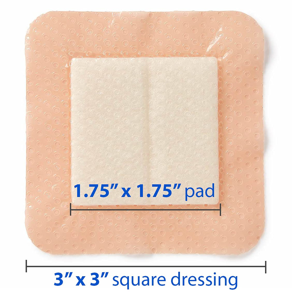 Optifoam Gentle EX Silicone-Faced Bordered Foam Dressing, 3" x 3", 10 Count