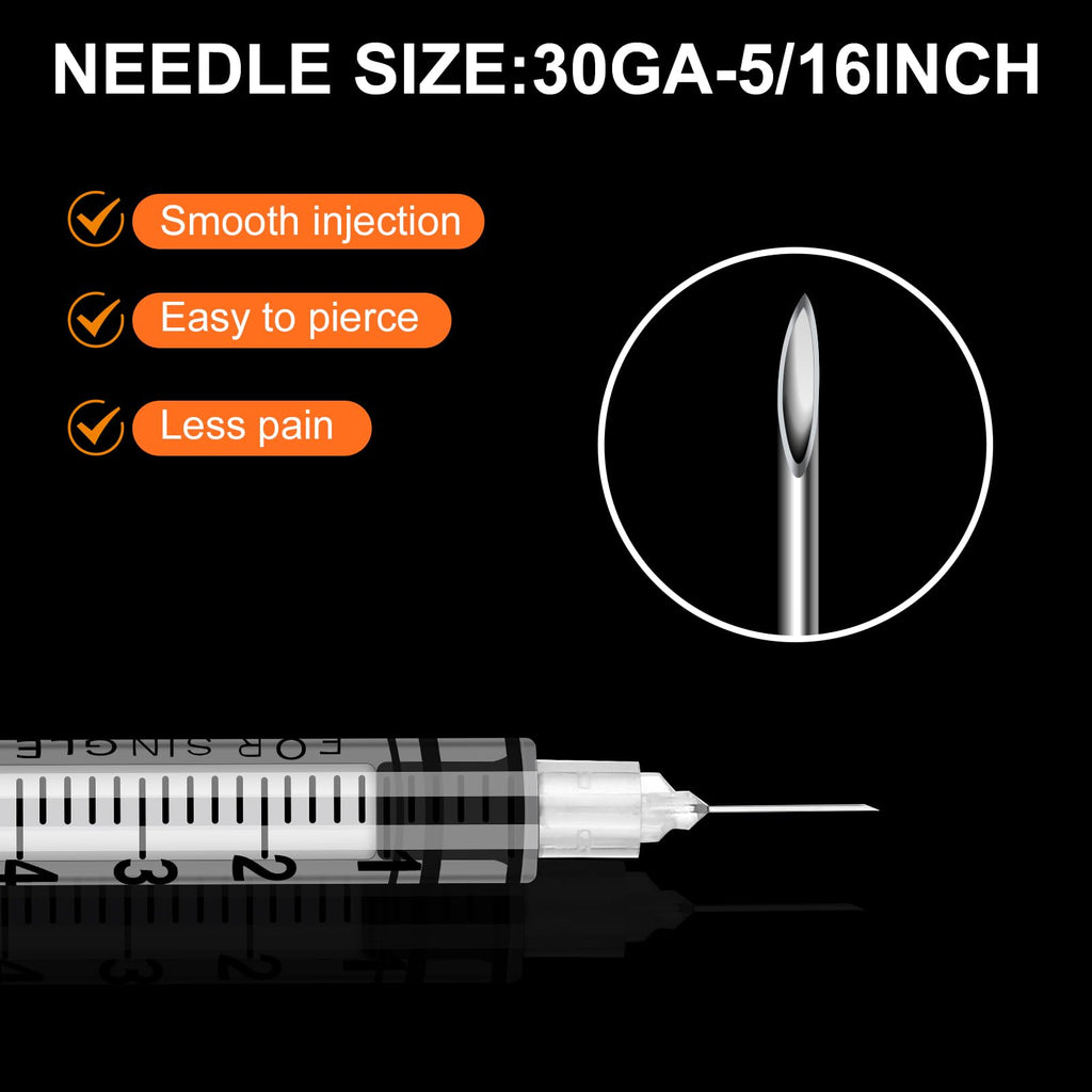 100 Pack 1ml Syringes with Needle-30Ga 5/16 Inch, Individually Sealed Packaging