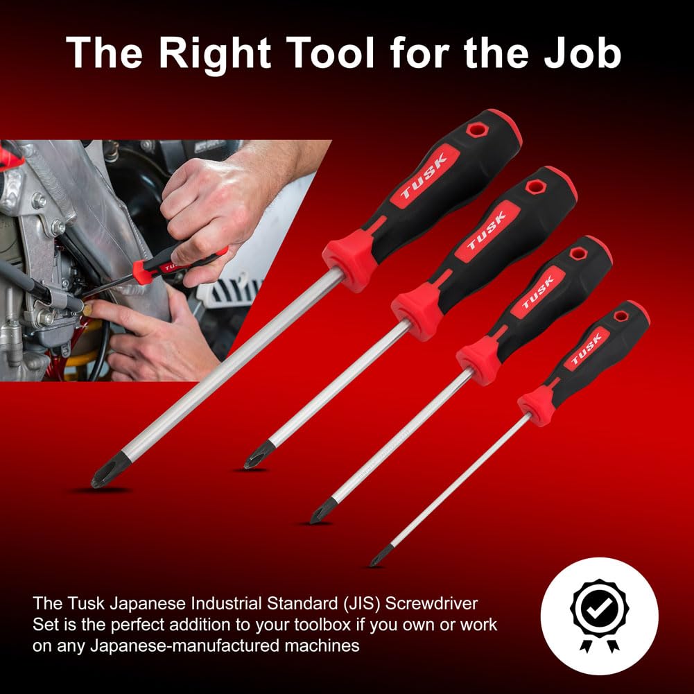 TUSK JIS Screwdriver Set 4 piece #0, #1, #2, #3 - Magnetic Tips and Molded Ergonomic Grips