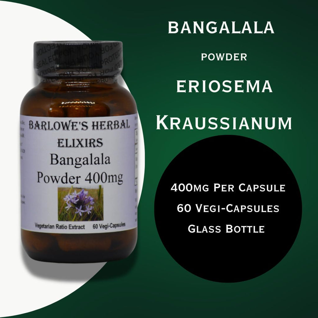 Barlowe's Herbal Elixirs Bangalala (Eriosema Kraussianum) | Powder Capsules | 400mg Per Capsule | South African Male Vitality Herb | 60 Vegan Capsules | Stearate-Free, Glass Bottled