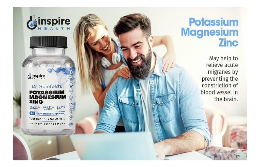 Magnesium Potassium Supplements w/Zinc - 90 Capsules - Magnesium Potassium Zinc for Vascular Health – High Absorption Vegan Supplement for Leg Cramps & Sleep Dr Seinfeld