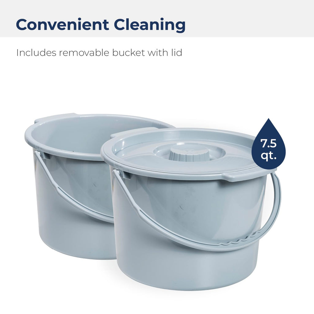 Drive Medical Folding Steel Bedside Commode Chair - 3-in-1 Portable Toilet - Adjustable Height - 350 Lb Weight Capacity - 7.5 Qt Bucket - Adult Commode - Grey