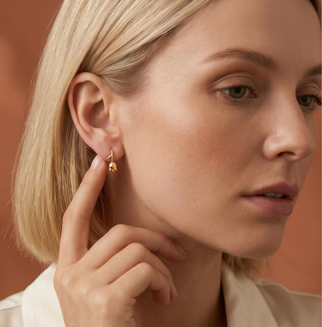 Reffeer Solid 925 Sterling Silver Flower Crawler Cuff Earrings Wraps for Women Teens Tulip Flower Wrap Earrings (B-18K Gold)