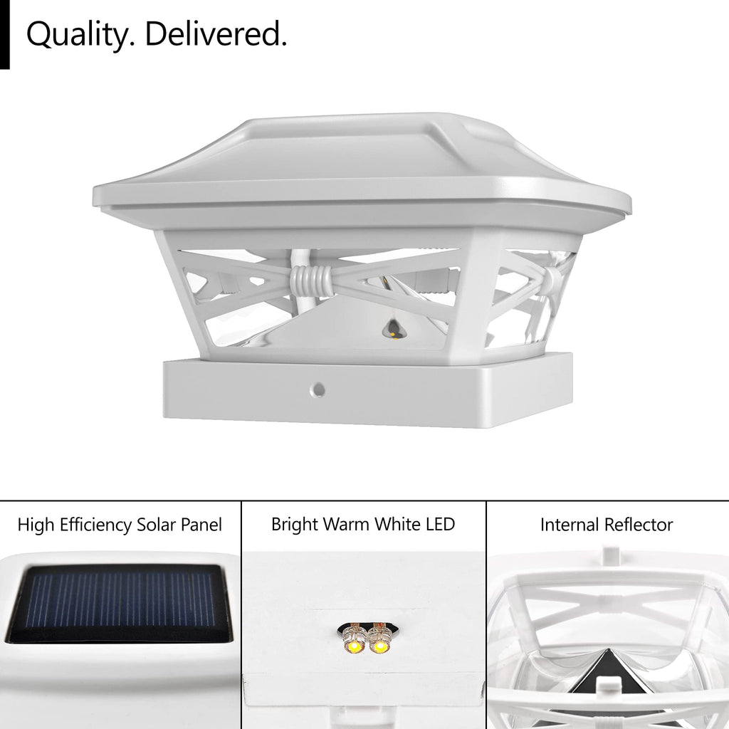 Davinci Lighting Renaissance Solar Outdoor Post Cap Lights - Includes Bases for 4x4 5x5 6x6 Posts - Bright LED Light - Pearl White (12 Pack)