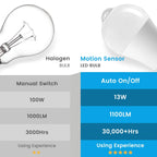 Aovpex Motion Sensor Light Bulbs, Dusk to Dawn, 13W 100W Equivalent, Movement Activated Security LED Bulb, 2700K Warm White, for Outdoor Indoor, Porch Garage Basement Hallway Closet, 4 Pack