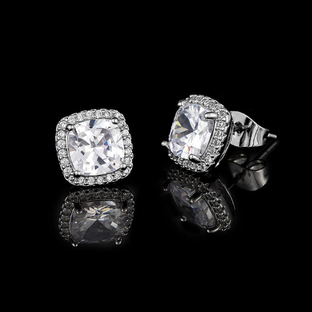 YOMELA White Square Cubic Zirconia Stud Earrings for Women