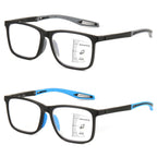 Missfive 2 Pack Upgraded Unbreakable Multifocus Progressive Reading Glasses Men Women, TR90 Sports Style Anti UV/Eyestrain/Blue, Light Multifocal Readers Spring Hinge Near-Workspace Eyewear 1.5x