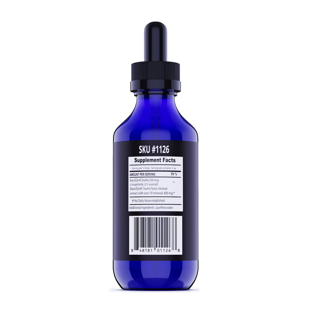 Black Earth Zeolite with Humic Fulvic Acids Trace Minerals for Adults and Kids for Detox, Gut Health and Immune Support - Value Size 4 Fl Oz Liquid Drops Supplement