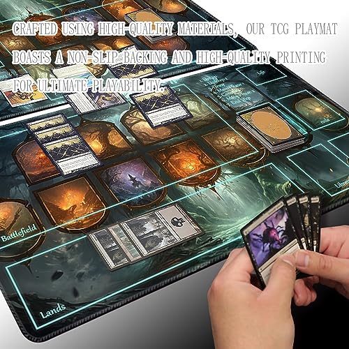 MTG Playmat Size 24x14in Free Storage Bags Non-Slip Backing Printing, Ideal for Card Game Enthusiasts TCG Playmat (with Zone,The Last Card)