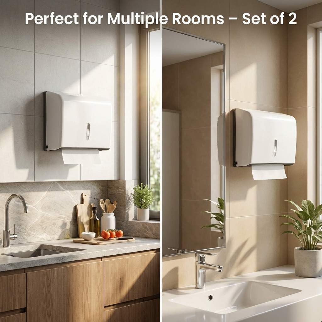 QWORK Wall Mount Paper Towel Dispenser 2 Pack – Tri-Fold Holder with Lock for Bathroom, Kitchen & Office