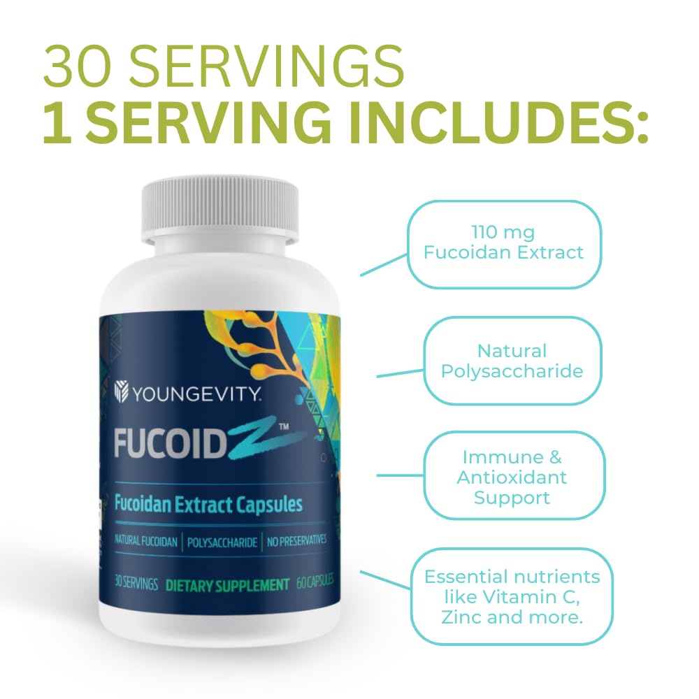 Youngevity FucoidZ - Pure Organic Maritech Fucoidan Extract & Cofactors (Vitamin C, Zinc, Elderberry + Botanical Blend) - Immune Support - Super Antioxidant - 60 Capsules