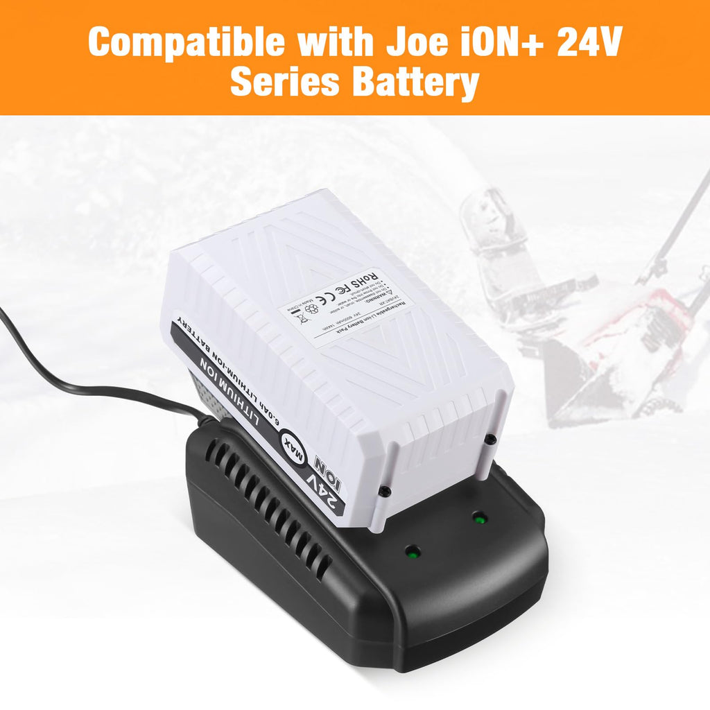 24VBAT Series Batteries Fast Charger Compatible with Sun Joe+Snow Joe 24V Lithium-Ion Battery Charger for 24VCHRG-QC iON+ Quick Charge Dock for iBAT24 Series Batteries