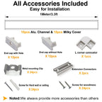 hunhun 10-Pack 3.3ft/1Meter U Shape LED Aluminum Channel System with Milky Cover, End Caps and Mounting Clips, Aluminum Profile for LED Strip Light Installations, Very Easy Installation