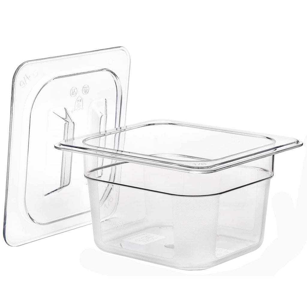 Bekith 6 Pack 1/6 Size Plastic Clear Food Pans with Lids for Kitchen Restaurant Food Prep, 4 Inches Deep