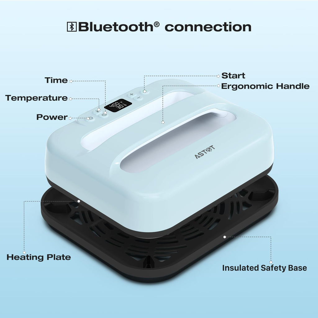 AST&T Heat Press 12"X10", Smart Heat Press Machine with Built-in Bluetooth for T-Shirts, Pillows, Tote Bags & More (Heat Press)