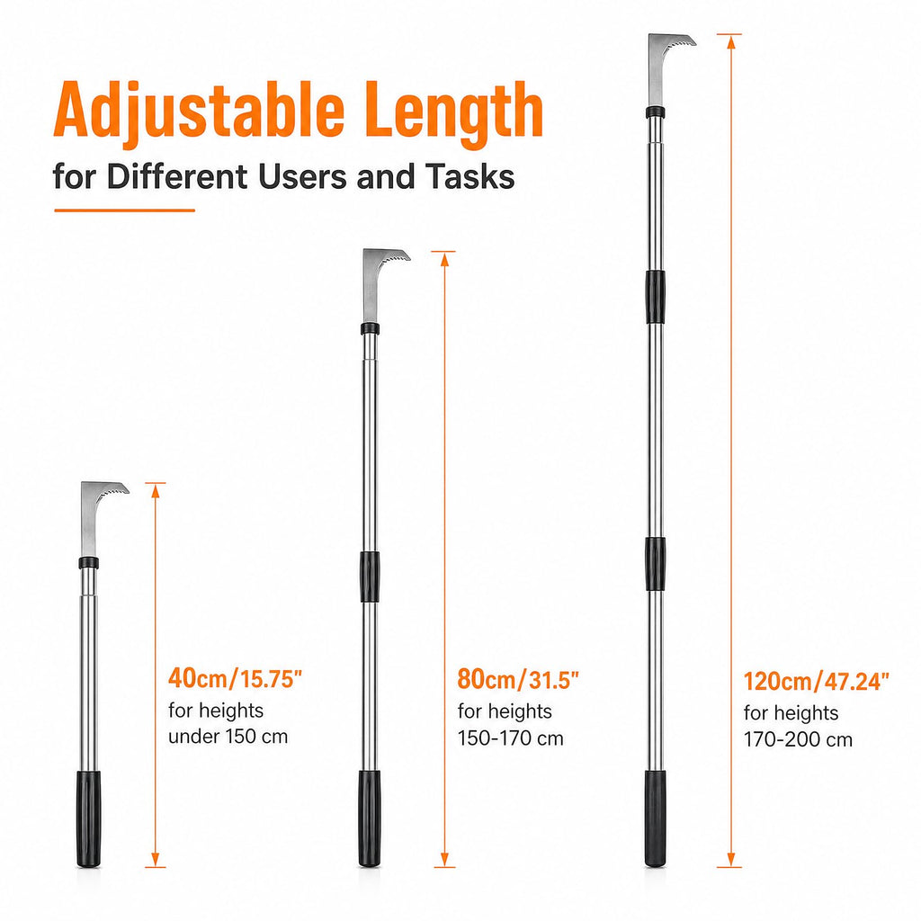HORM 47.24'' Crack Weeder, Stainless Steel Manual Crevice Weeding Tool, Long Handle Weed Grabber Remover, L-Shaped Manual Weeder Puller, Durable Crevice Weeding Tool for Sidewalk Garden Lawn