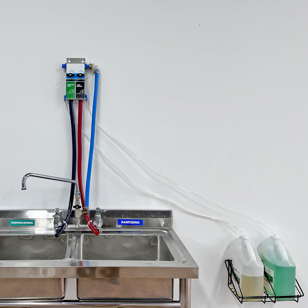 Dual Kitchen Sink Proportioner, Dish Detergent and Liquid Sanitizer Dispenser, Chemical Dispensing System, Precision Chemical Dilution, 8088