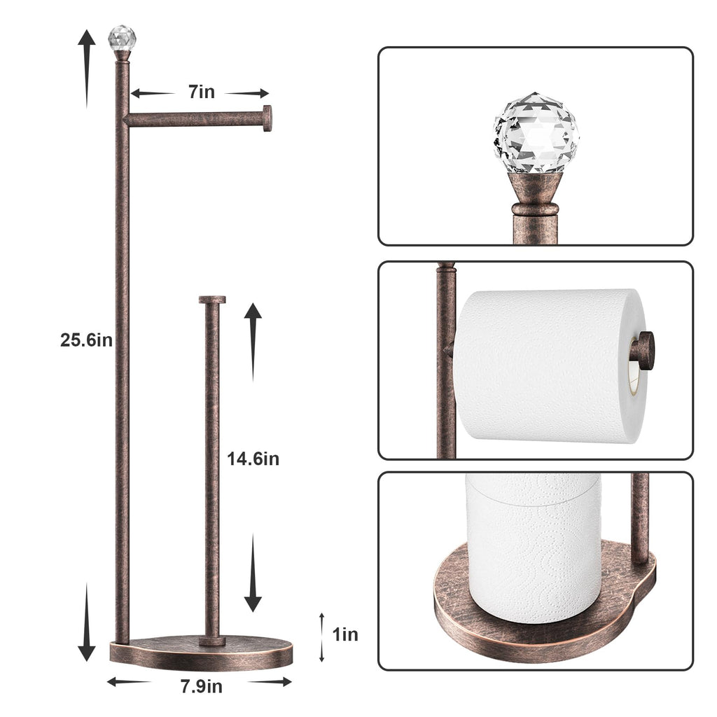 KASUNTO Toilet Paper Holder for Bathroom, Heavy Weighted Metal Free Standing Toilet Paper Storage with Crystal Ball, Toilet Paper Stand for Bathroom Accessories, Oil Rubbed Bronze [Holds MEGA Rolls]
