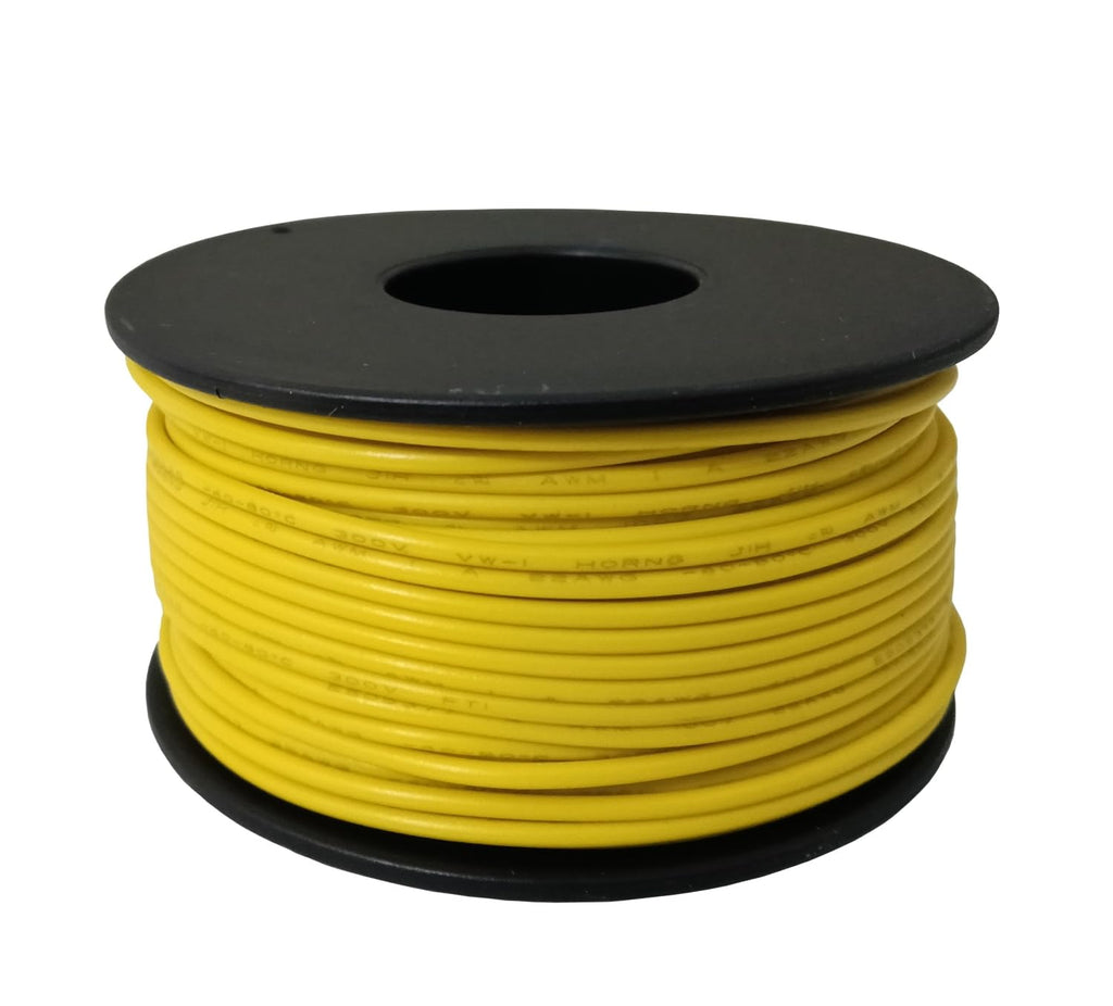 TUOFENG 22 AWG Yellow Wire 100ft - Flame Resistant, Rated for 300V, 1.6mm OD - Temperature -40°C to 80°C - Solid Core Jumper Wire, 3.2A Current - Ideal for Electronics Projects and Breadboards