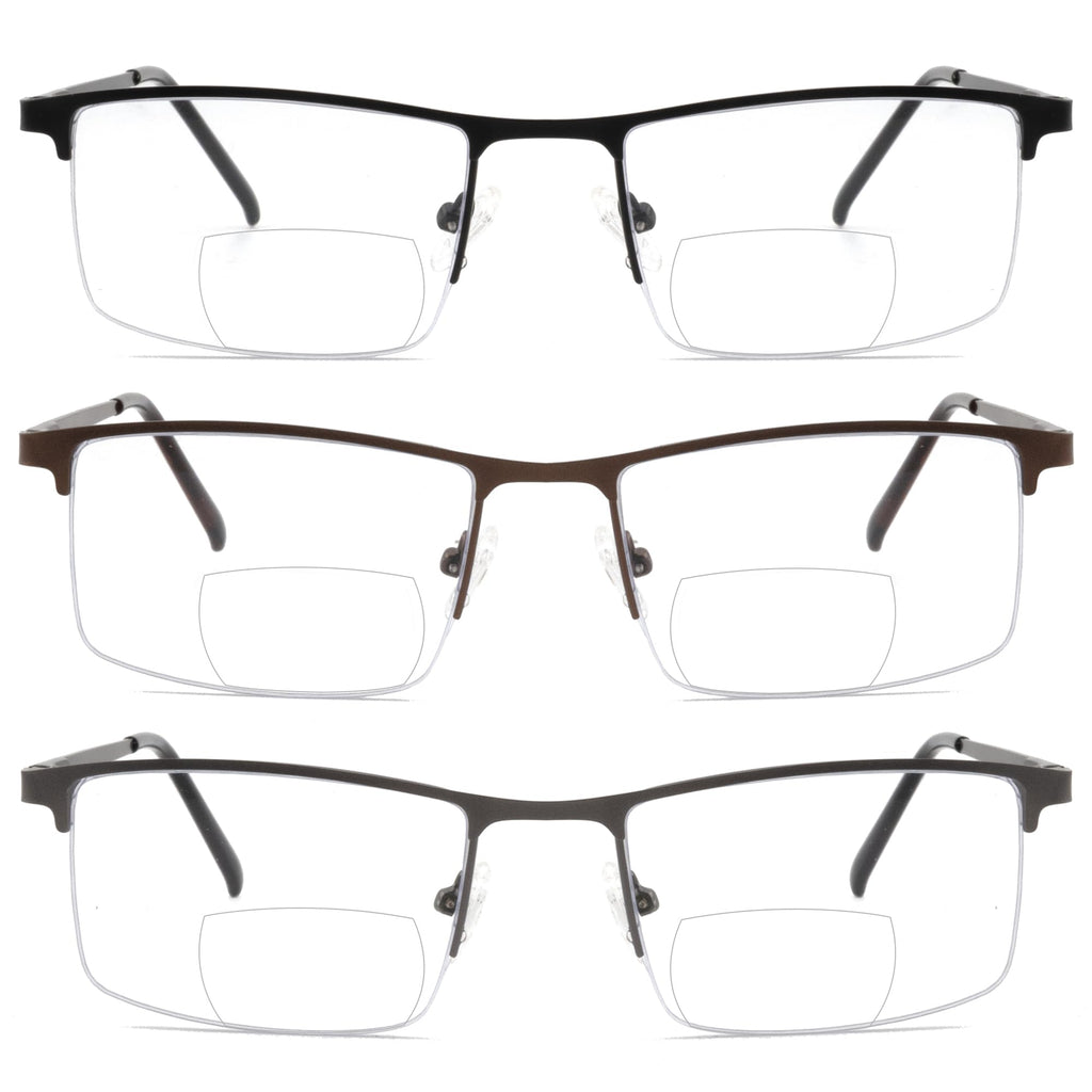 zooxsky 3 Pack Bifocal Reading Glasses for Men,Lightweight Metal Half Frame Clear Top Bi-focal Readers with Spring Hinge+2.50
