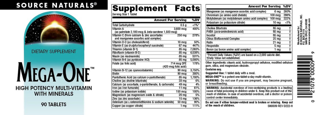 Source Naturals Mega-One Multi-Vitamin with Minerals* - 90 Tablets