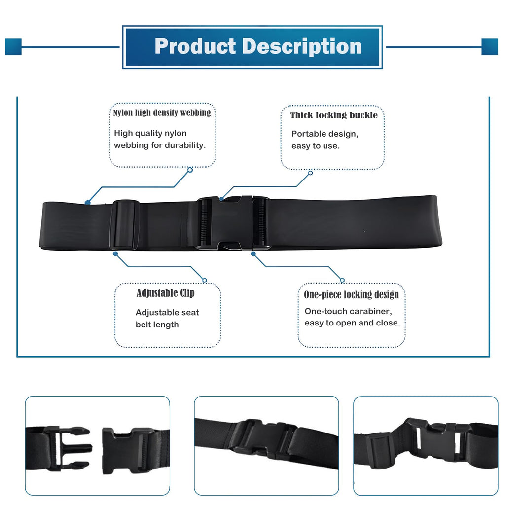 GFertre Wheelchair Safety Strap Seat Belt, 31-86"Adjustable Length/ 2" Wide - Black Anti-Slip and Anti-Fall Wheelchair Fixation Belt, Extra Long Size-Suitable for Obese People