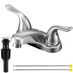 KPWATER Bathroom Sink Faucets 2/3 Hole,Brushed Nickel Dual Handles 4 inch Plastic Plating Over Bathroom Faucet with Pop-up Drain and 2 Supply Hoses for Apartment Rvs Sink Vanity