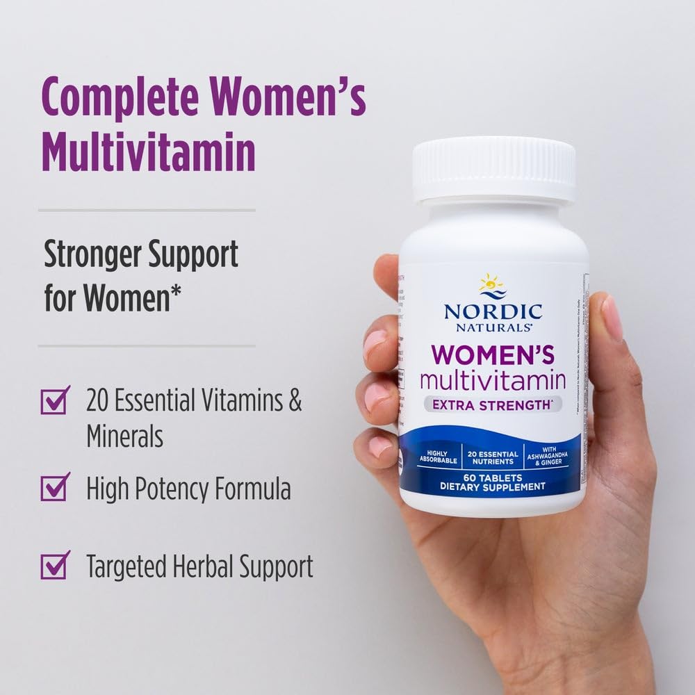 Nordic Naturals Women’s Multivitamin Extra Strength - Skin, Hair, Energy, & Bone Support - Immunity Supplement - 20 Essential Nutrients - 60 Tablets - 30 Servings
