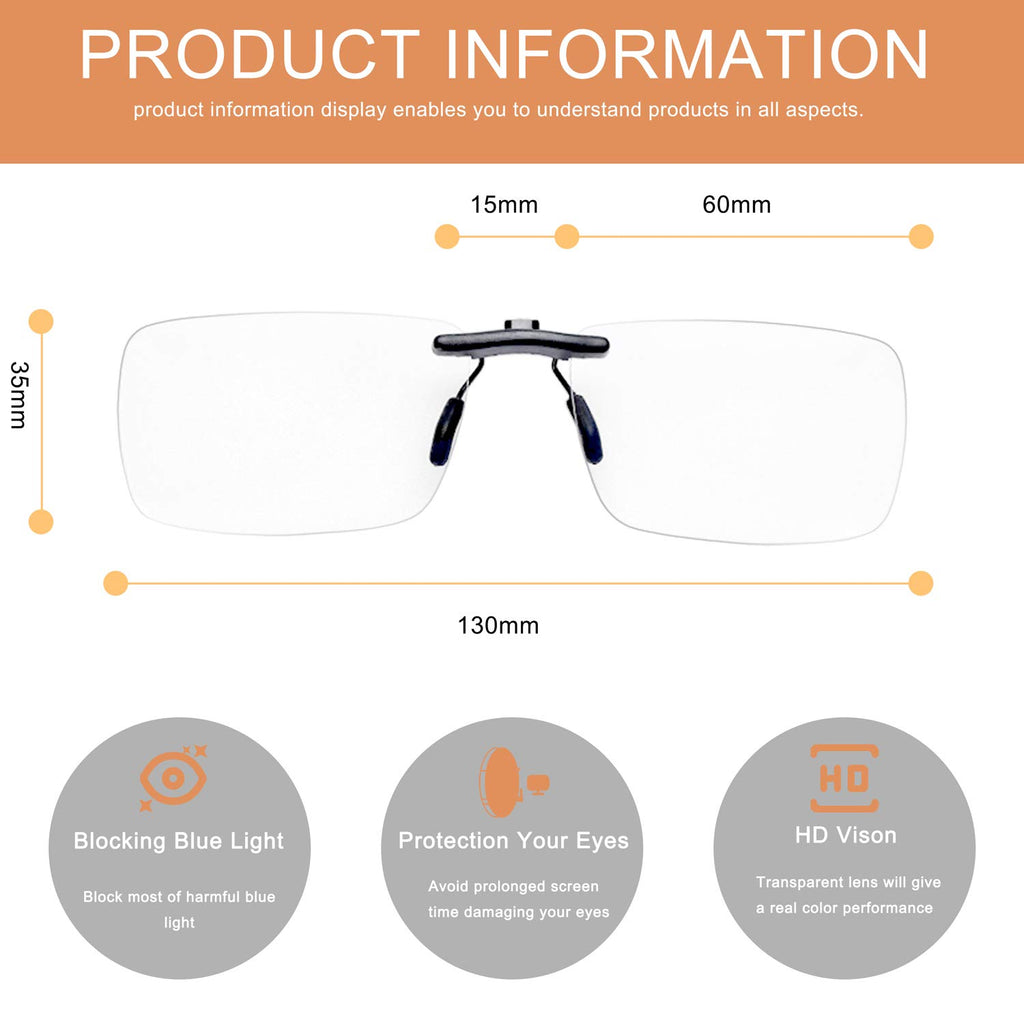FONHCOO Clip-on Blue Light Blocking Glasses Night Driving Sunglasses 2 Pack Lens over Prescription Glasses for Women Men (2 Pack Transparent Blue Light Blocking Lens)
