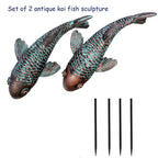 Tooyuart Garden Sculptures & Statues,Koi Fish Decor,Garden Fish Art,Set of 2 Antique Koi Fish Yard Art Decor for Outdoors,Patio,Yard,Lawn,Pond,Home Decoration (Bronz)