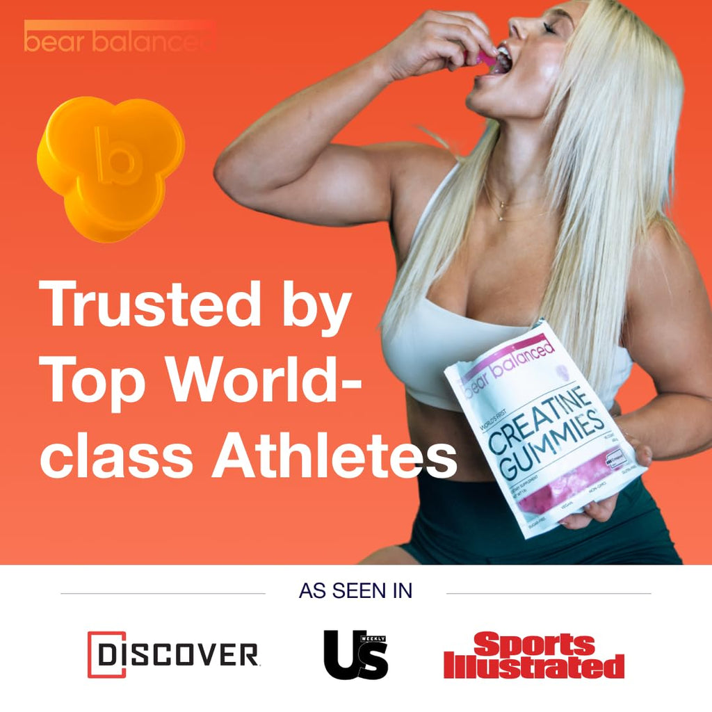 Bear Balanced Creatine Gummies for Men & Women - Creapure® Creatine Monohydrate, L-Theanine, L-Tyrosine & B12 for Muscle Growth, Strength, Focus, Energy & Health - Low Calorie, Sugar-Free, & Vegan