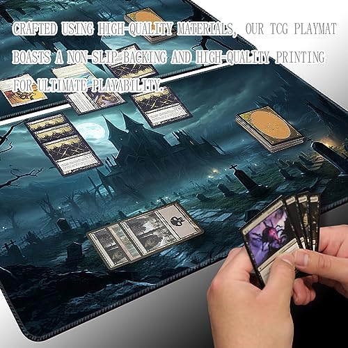 MTG Playmat Size 24x14in Free Storage Bags Non-Slip Backing, Ideal for Card Game Enthusiasts TCG Playmat (A Spooky Place-No Deck)