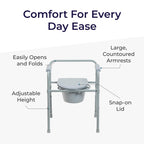 Drive Medical Folding Steel Bedside Commode Chair - Portable 3-in-1 Toilet Solution - Adjustable Height - 7.5 Qt Bucket Included - Durable Powder-Coated Steel Frame - Supports Up To 350 Lb