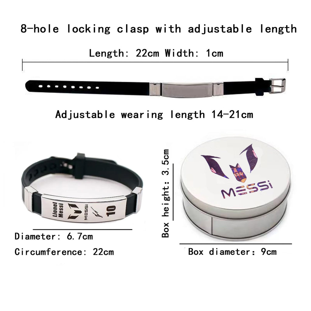Skaisa Lionel Me-ssi signature wristbands Football bracelet, Waterproof sports rubber bracelets, Rubber wristbands, Me-ssi Memorial Collection Gift Box(black)