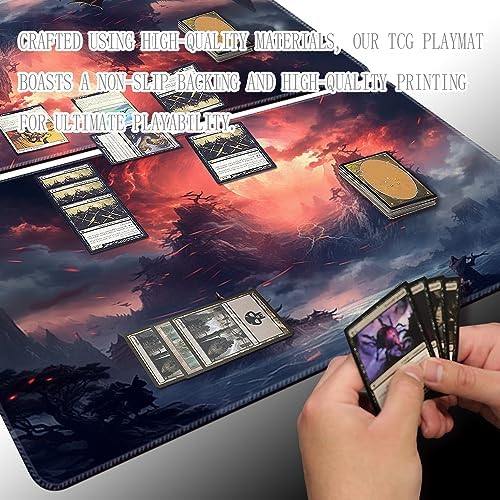 MTG Playmat Size 24x14in Free Storage Bags Non-Slip Backing, Ideal for Card Game Enthusiasts TCG Playmat (Red Sky at Night-No Deck)