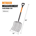 VNIMTI Pitch Fork for Gardening, 10 Tines Wide Pitch Fork with Fiberglass Handle, Heavy Duty Pitch Fork for Bedding, 45 Inches