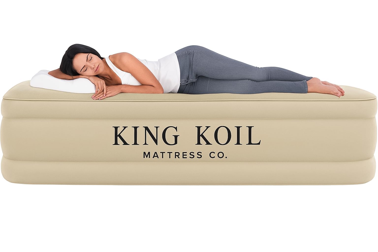 King Koil Luxury California King Air Mattress with Built-in Pump for Home, Camping & Guests - 16” King Size Inflatable Airbed Luxury Double High Adjustable Blow Up Mattress, Durable Waterproof