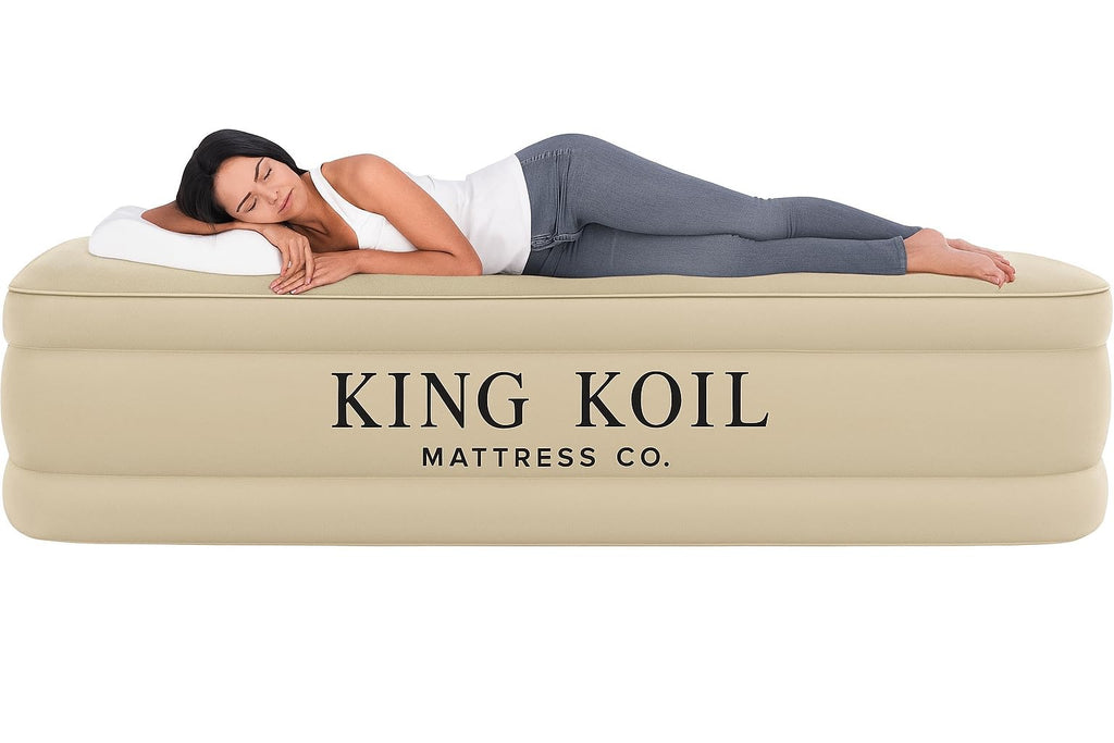 King Koil Luxury Twin Air Mattress with Built-in High Speed Pump for Camping, Home & Guests - 16" Twin Size Double High Airbed Luxury Inflatable Blow Up Mattress Waterproof
