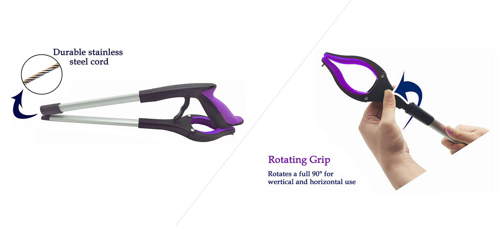 HPr-HPi 2-Pack Reacher Grabber Tool, Foldable Trash Picker Grabber, Trash Gripper, Garden Nabber, Litter Picker, Extended Grabber（Purple/Blue)