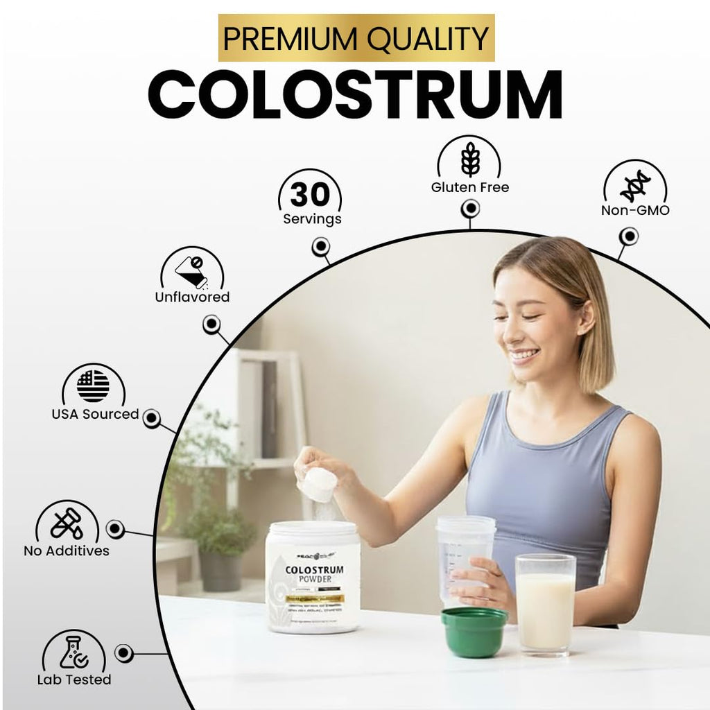 Peacock Max Colostrum Powder – 60g (30 Servings), Unflavored Bovine Colostrum Supplement, Superfood for Hair, Skin & Gut Health, Gluten-Free, Non-GMO