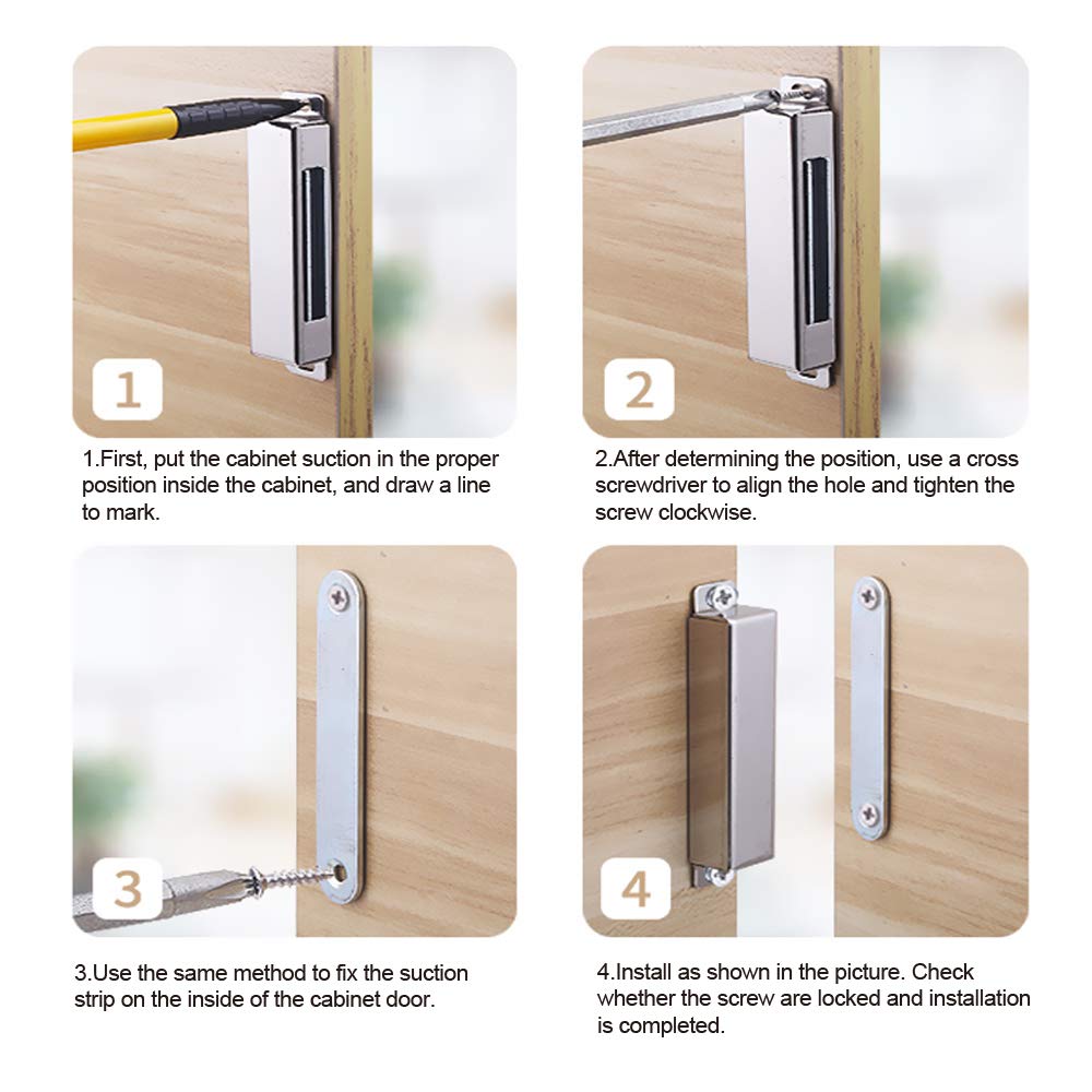 Mousike Cabinet Magnets 30lb Stainless Steel Magnetic Door Catch with Strong Magnetic for Kitchen Cupboard Wardrobe Closet Cabinet Door Drawer Latch